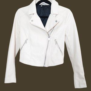Faux Leather Jacket, Off White/Cream, Silver Zippers, XS, H&M